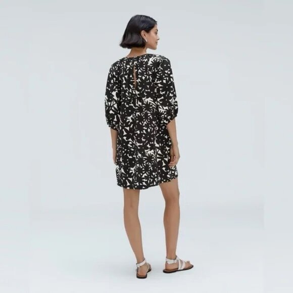 Everlane Seersucker Floral Puff Sleeve Mini Dress Scandinavian Summer Sundress - Picture 4 of 12